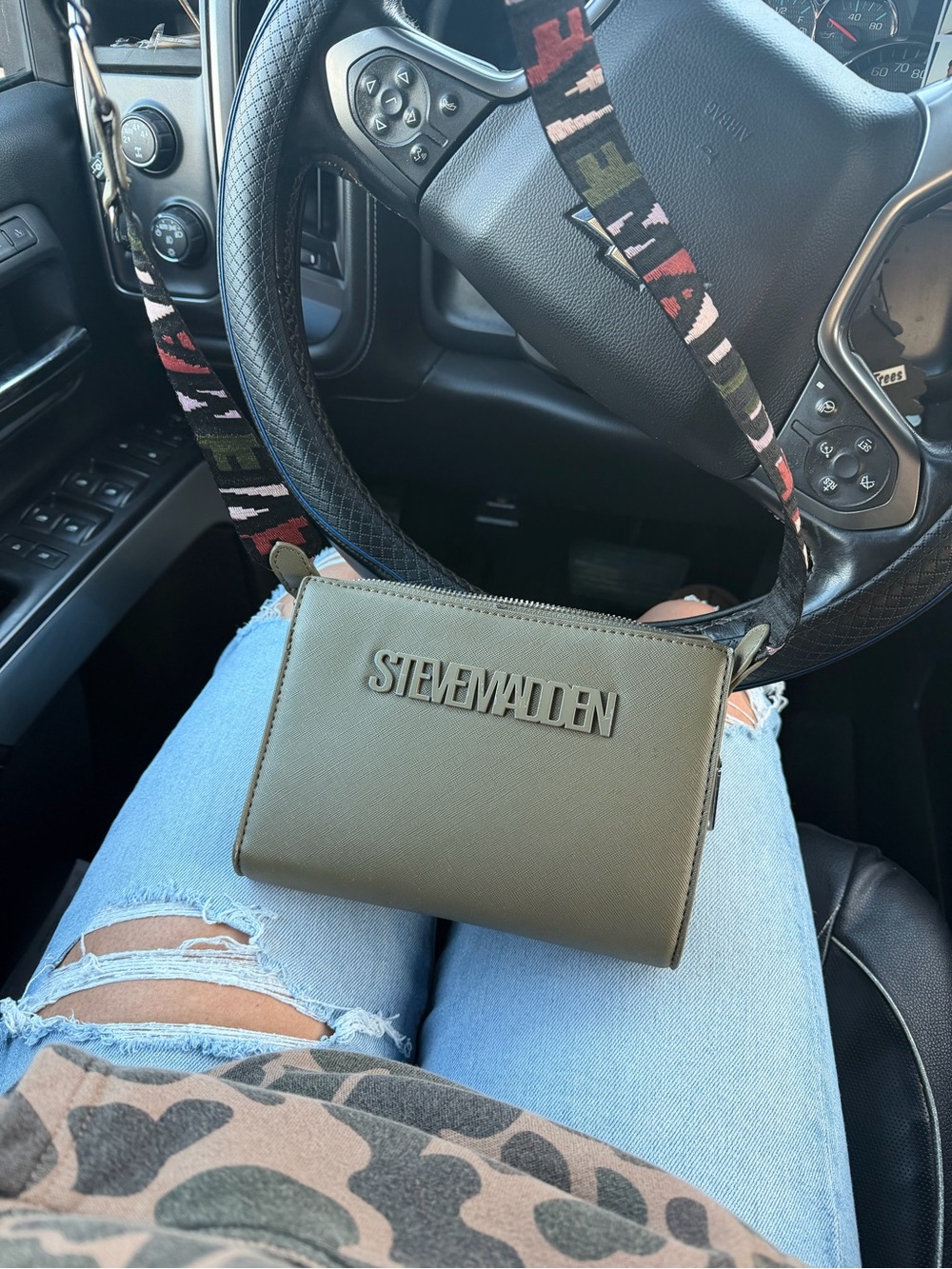 Steve Madden Olive Crossbody with Patterned Strap